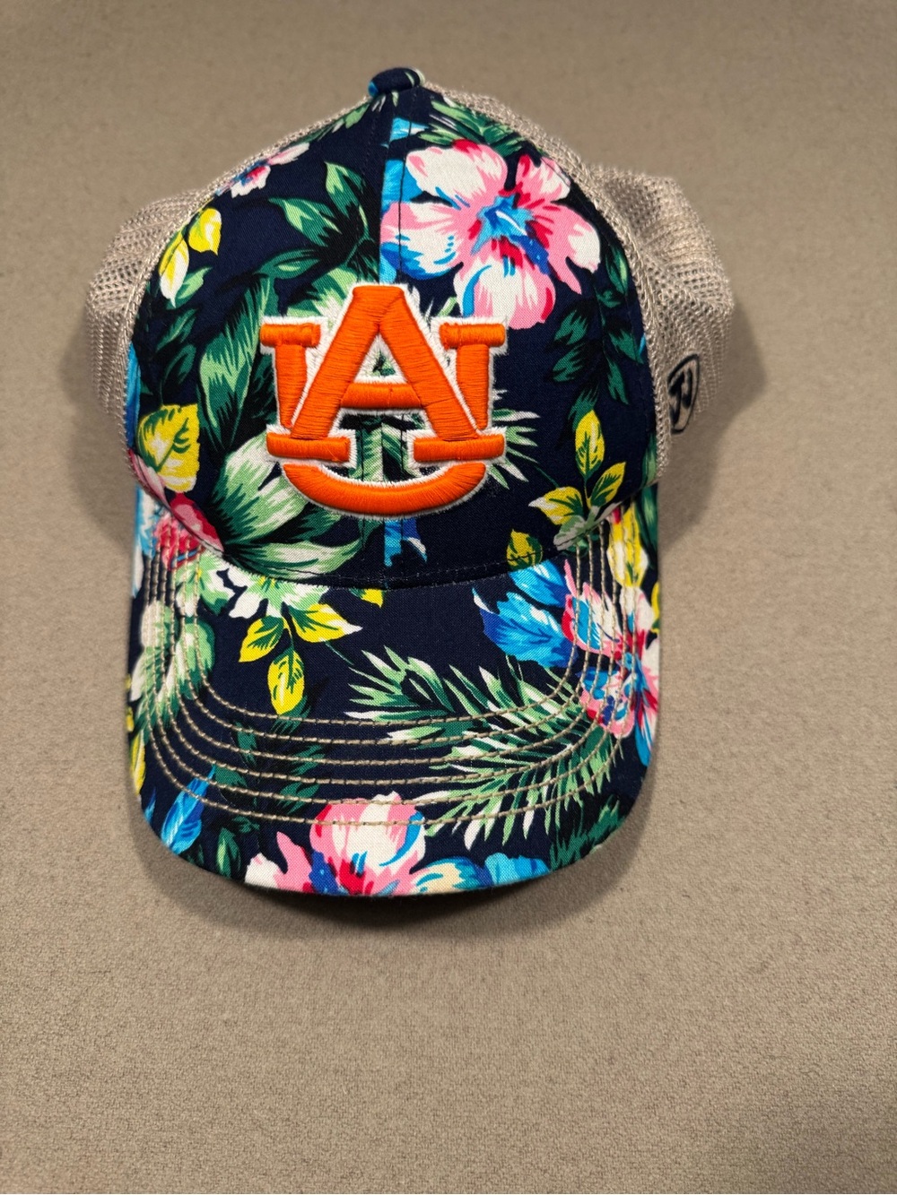 Auburn Floral Mesh Trucker Hat - Navy with Orange Logo floral